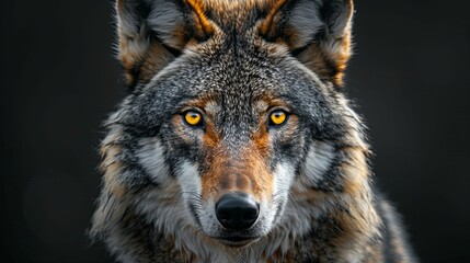 Fototapeta premium Close-up Portrait of a Wolf with Golden Eyes