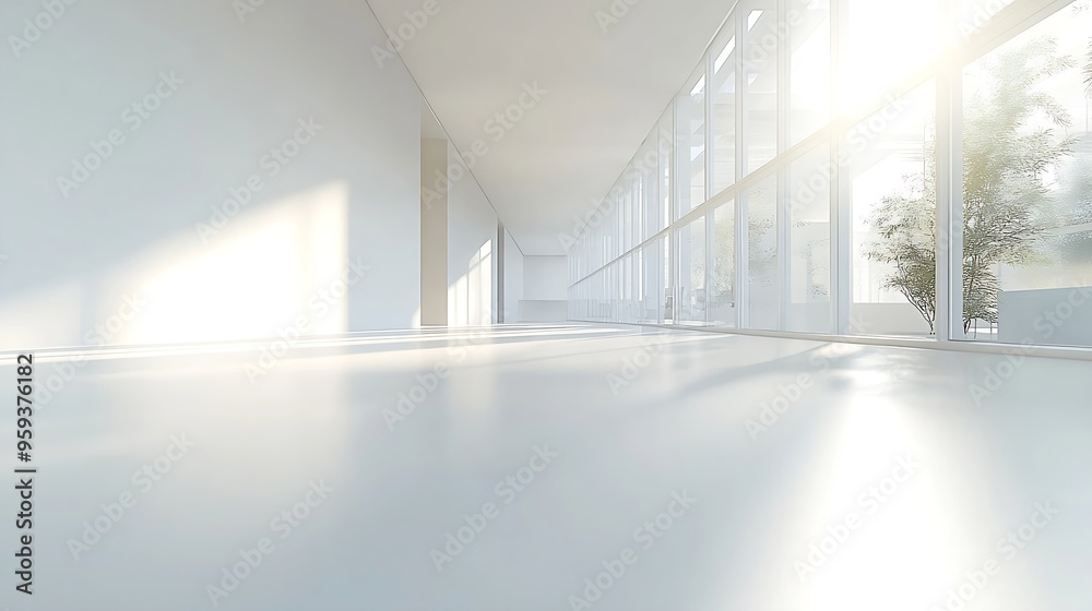 Aufkleber abstract blurred modern workspace background white indoor interior office or hospital with window an