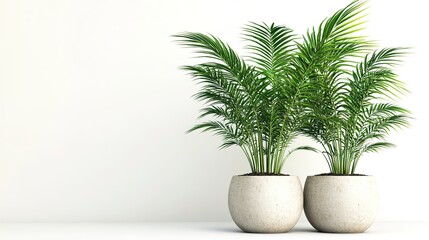 Green palm tree pots isolated on white background, 3d rendering 