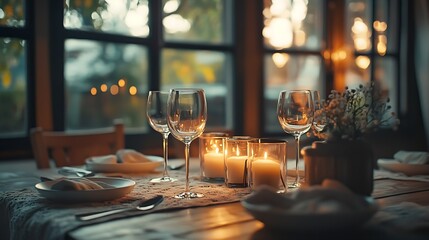 cozy and elegant dinning table setting : Generative AI