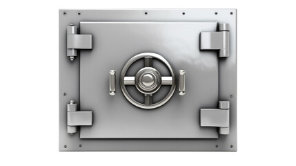 Metallic a solid steel bank Vault Door isolated on transparent white background, clipping path
