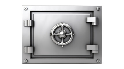 Metallic a solid steel bank Vault Door isolated on transparent white background, clipping path