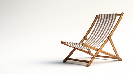 Wooden striped deck chair isolated on white background Beach chair : Generative AI