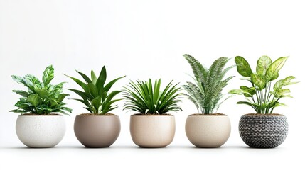 Obraz premium Beautiful plants in ceramic pots for isolated on white background