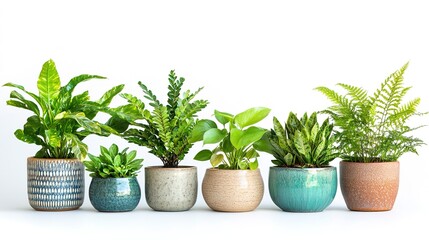 Fototapeta premium Beautiful plants in ceramic pots for isolated on white background 