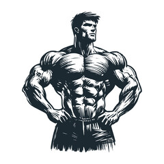 The body builder man. Black white vector logo illustration
