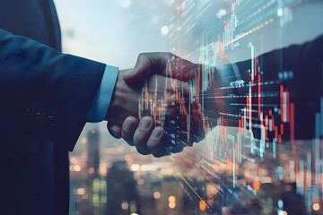 Business Partnership Handshake with Financial Data Overlay