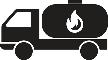 Oil tank truck icon, fuel truck icon with fire sign, fuel truck icon with denger sign