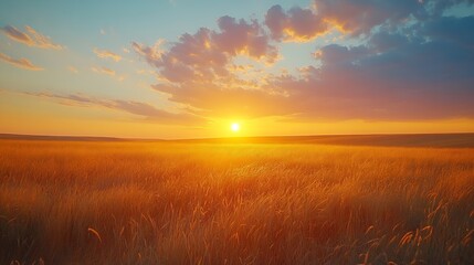Fototapeta premium prairie steppe Witness the mesmerizing beauty of nature as the vibrant hues of the setting sun paint the sky with a breathtaking palette Nature Bliss : Generative AI