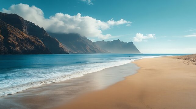 Wide empty beach of Porto Santo The island in the Madeira archipelago Portugal : Generative AI