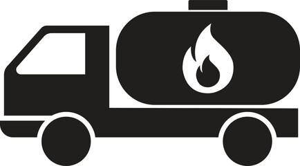 Oil tank truck icon, fuel truck icon with fire sign, fuel truck icon with denger sign