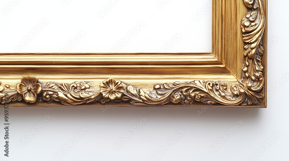 Aufkleber antique gold brown classic old vintage wooden rectangle mockup canvas frame isolated on white backgr