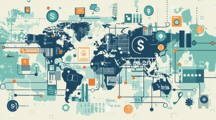 Fototapeta premium Global Network Connection with Technology and Business Icons