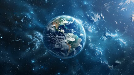 Earth from Space with Stars and Nebulas