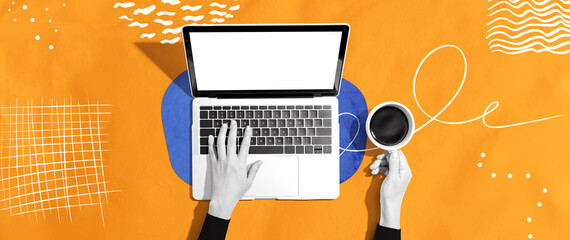 Person using a laptop computer - Photo collage design