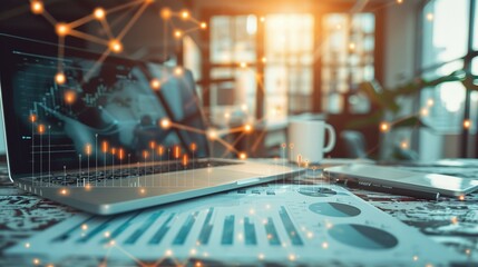 Statistics of Business and Management Strategy: Modern Office with Advanced Communication Network Concept