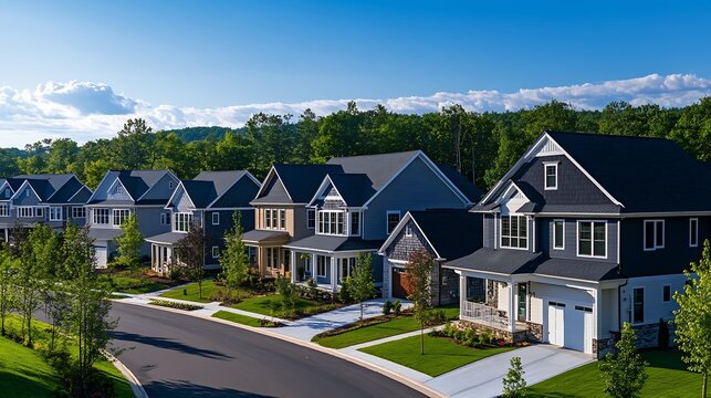 Aerial view of spacious new family houses in upstate New York suburban area Real estate development in american suburbs : Generative AI