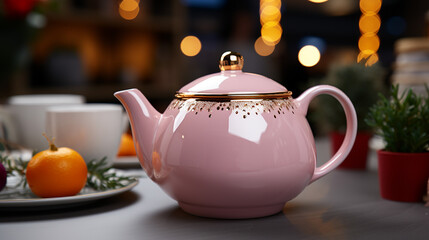 Ceramic teapot on the table in the store generative ai