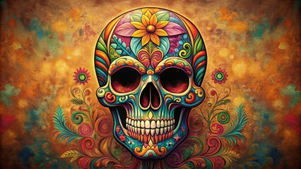 Retro vintage skull with colorful artistic design, retro, vintage, skull, colorful, artistic, design, gothic, Halloween, anatomy