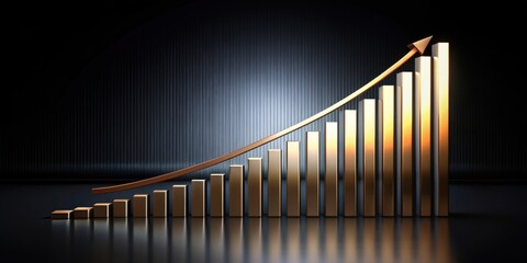 Sleek graph showing upward trend on black background, symbolizing improved quality and fewer errors, progress, advancement