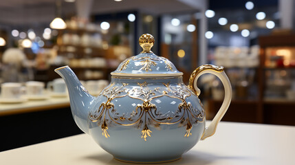 Ceramic teapot on the table in the store generative ai