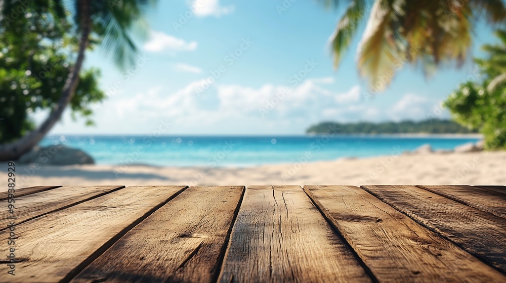 Poster empty summer holidays background horizontal travel banner for advertising product wooden table top i