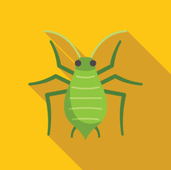 Minimalist vector illustration of a green aphid, an agricultural pest insect, shown with long legs and antennae