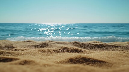 Empty sand beach in front of summer sea  with copy space : Generative AI