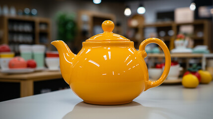 Ceramic teapot on the table in the store generative ai