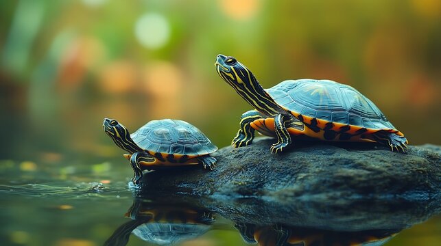 Red ear and yellow belly slider turtles : Generative AI