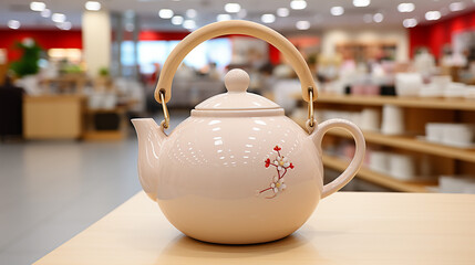 Ceramic teapot on the table in the store generative ai