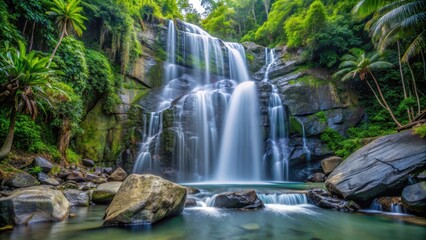 Obraz premium Waterfall cascading in El Yunque National Forest, Puerto Rico, Waterfall, El Yunque, National Forest, Puerto Rico, Tropical