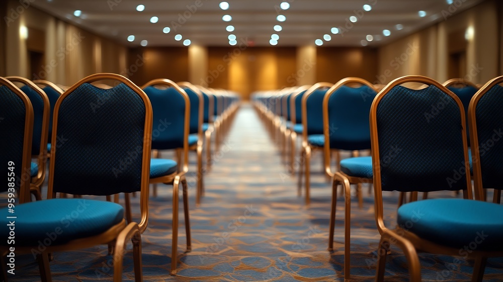 Aufkleber Rows of empty chairs in large Conference hall for Corporate Convention or Lecture : Generative AI