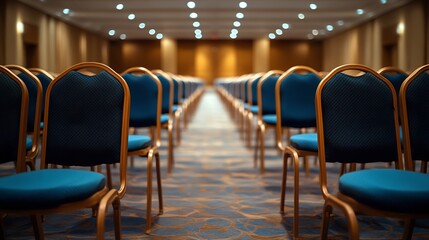 Rows of empty chairs in large Conference hall for Corporate Convention or Lecture : Generative AI