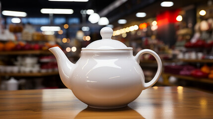 Ceramic teapot on the table in the store generative ai
