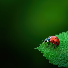 Fototapeta premium Ladybug on Green Leaf with Blurred Background
