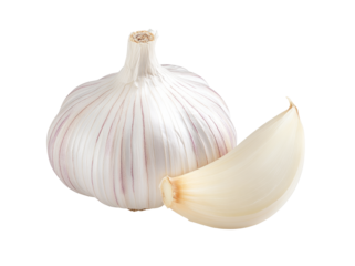 garlic on transparent png, white background isolated