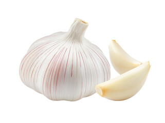 garlic on transparent png, white background isolated