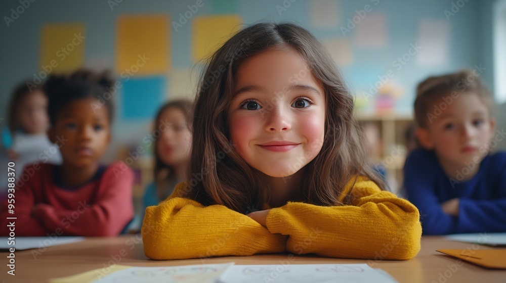 Poster Group of elementary school kids stand around a table in a classroom attentively following a lesson being taught by their teacher Young students engaging in a fun activity of colouring  : Generative AI