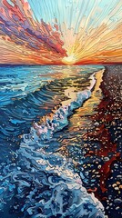 seaside sunset illustration poster background