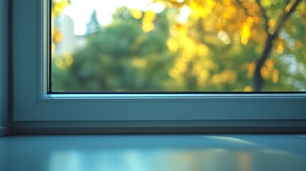 PVC window frame open closeup view Bottom window frame detail Room open window ventilation : Generative AI