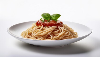 Soba with red sauce on white background isolated