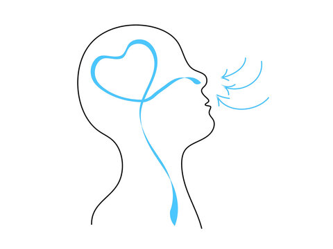 Breathing exercise, deep breath through nose for benefit and good work brain. Healthy yoga and relaxation. Vector outline illustration.
