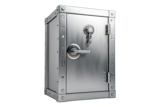 Metallic safe with combination lock Door Representing Security Protection isolated on transparent white background, clipping path