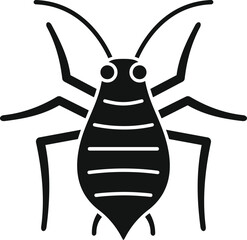 Black and white icon of an aphid insect spreading its legs and antennae