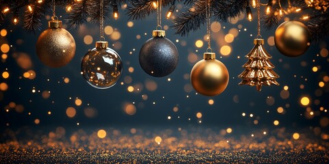 A Christmas-themed background featuring elements, ornaments, decorations, and gift imagery.