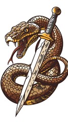 Fototapeta premium Snake with dagger. Vector illustration isolated on white background
