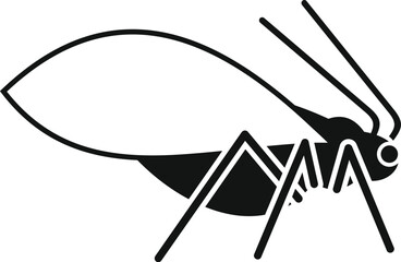 Simple vector icon of a black aphid with long antennae walking