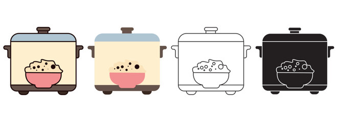 Vector rice cooker set featuring illustration,line art silhouettes, ideal for modern kitchens.