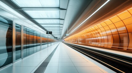 A modern train station with glass walls and sleek design